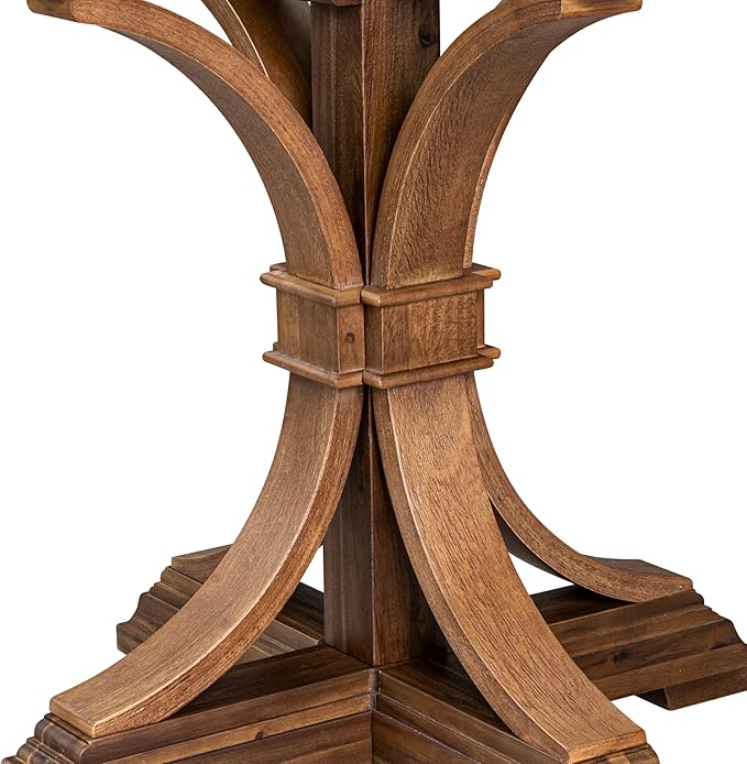 F7MZ5-50N-04 5-Pc Dining Table Set Includes a Pedestal Dinner Table and 4 Light Tan Polyester Fabric Parson Chairs with Padded Back- Antique Walnut
