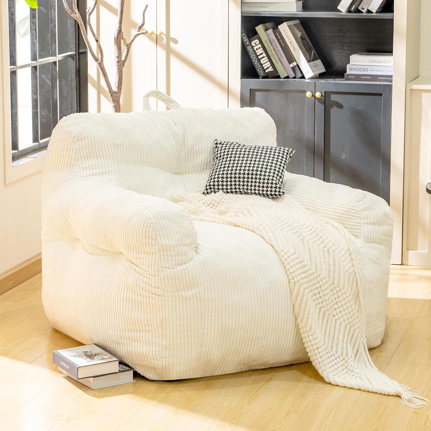 Jumbo Plush Bean Bag Chair for Adults with Head & Back Support - Extra Large Durable Tear-Resistant Fabric (Large)