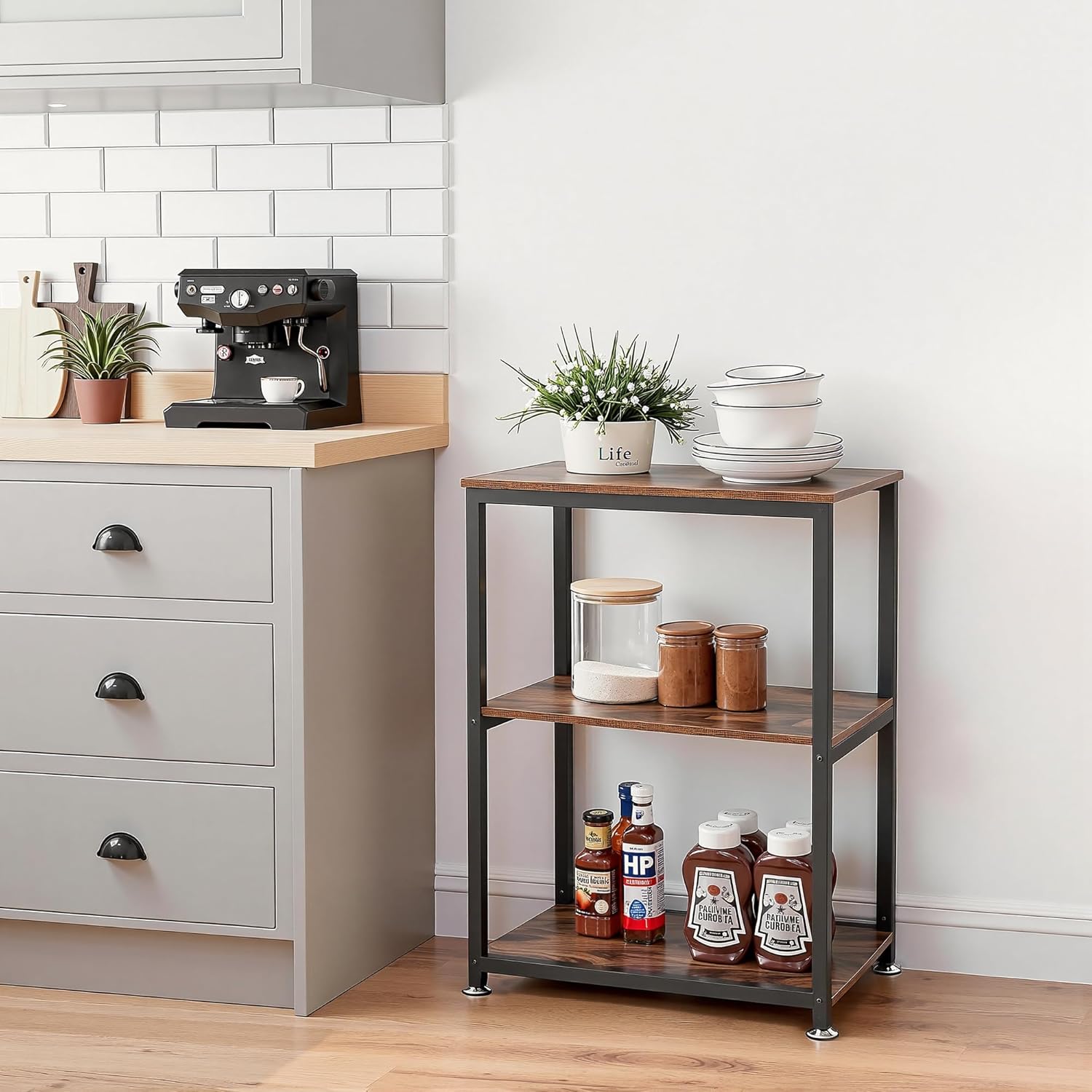 VECELO Tall End Side Table,30" Height Nightstand with 3-Tier Storage Shelf for Living Room Bedroom Office Hallway Study