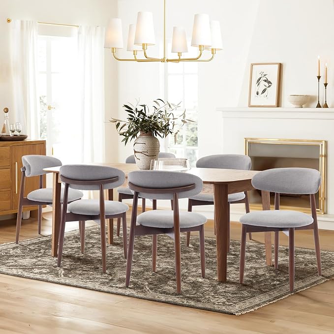 COLAMY Wooden Dining Chairs Set of 4, Modern Fabric Upholstered Dining Room Chair, Farmhouse Kitchen Chair with Foot Pegs, Light Grey