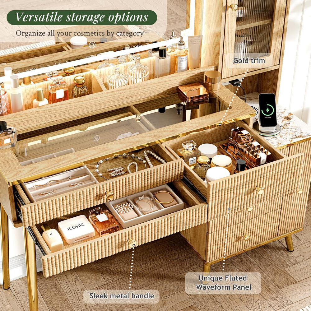 Arulvmrn Vanity Desk with 35.12" HD Lighted Mirror, 46.85" Big Mode...