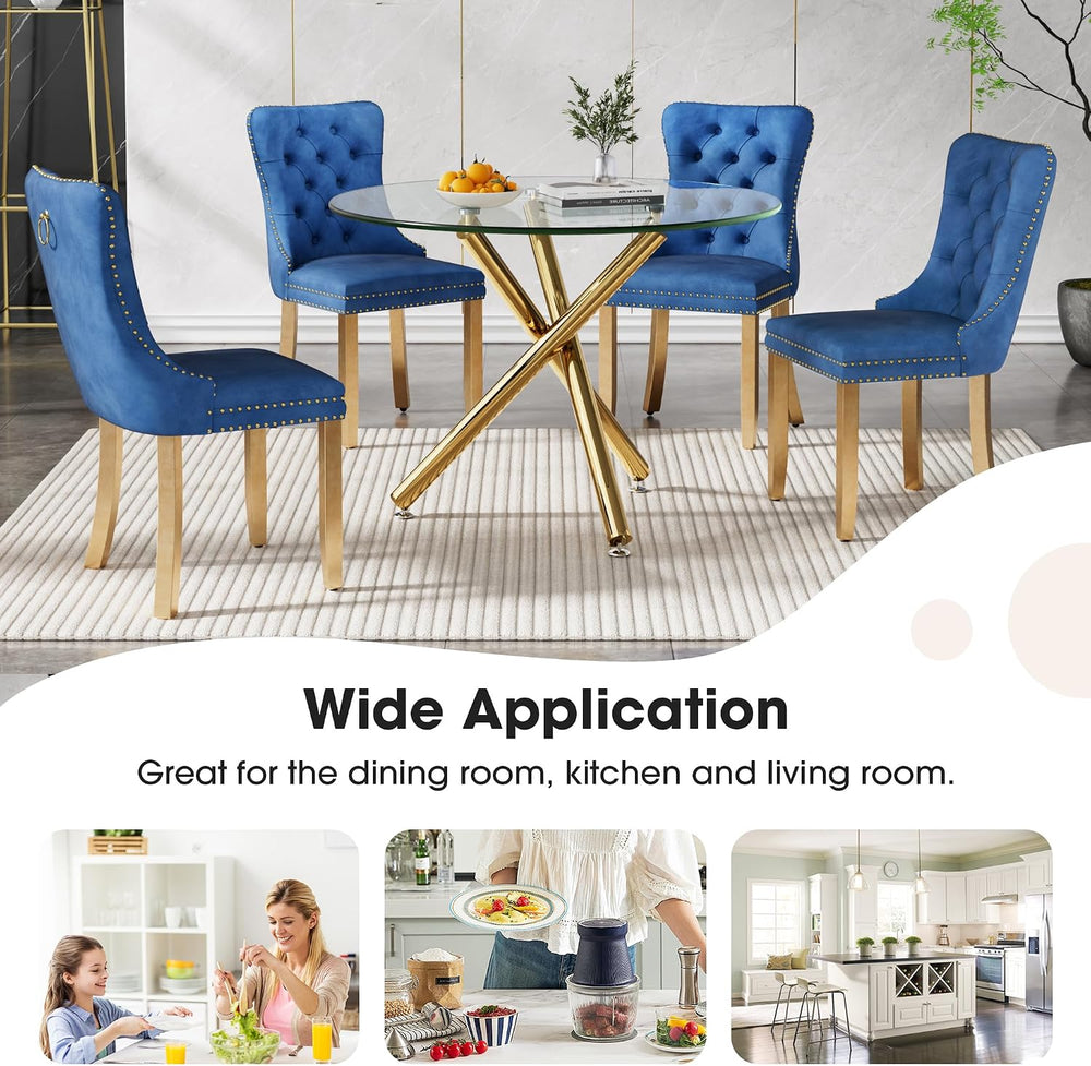 Round Glass Dining Table Set for 4, Small Kitchen Table Set for 4, 47" C...