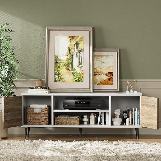YESHOMY Modern TV Stand for 65" Television, Entertainment Center with Tw...