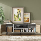 YESHOMY Modern TV Stand for 65" Television, Entertainment Center with Two Storage Cabinets and Open Shelves, Retro Style Media Console for Living Room, Bedroom, Office, 58 Inch, White and Beige