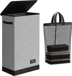 SOLEDI Slim Laundry Hamper with Lid, Narrow Laundry Basket with Removable Bags, Dirty Clothes Hamper with handle, Small Hamper perfect for Laundry room, Bathroom, Bedroom, Small spaces. 70L Grey