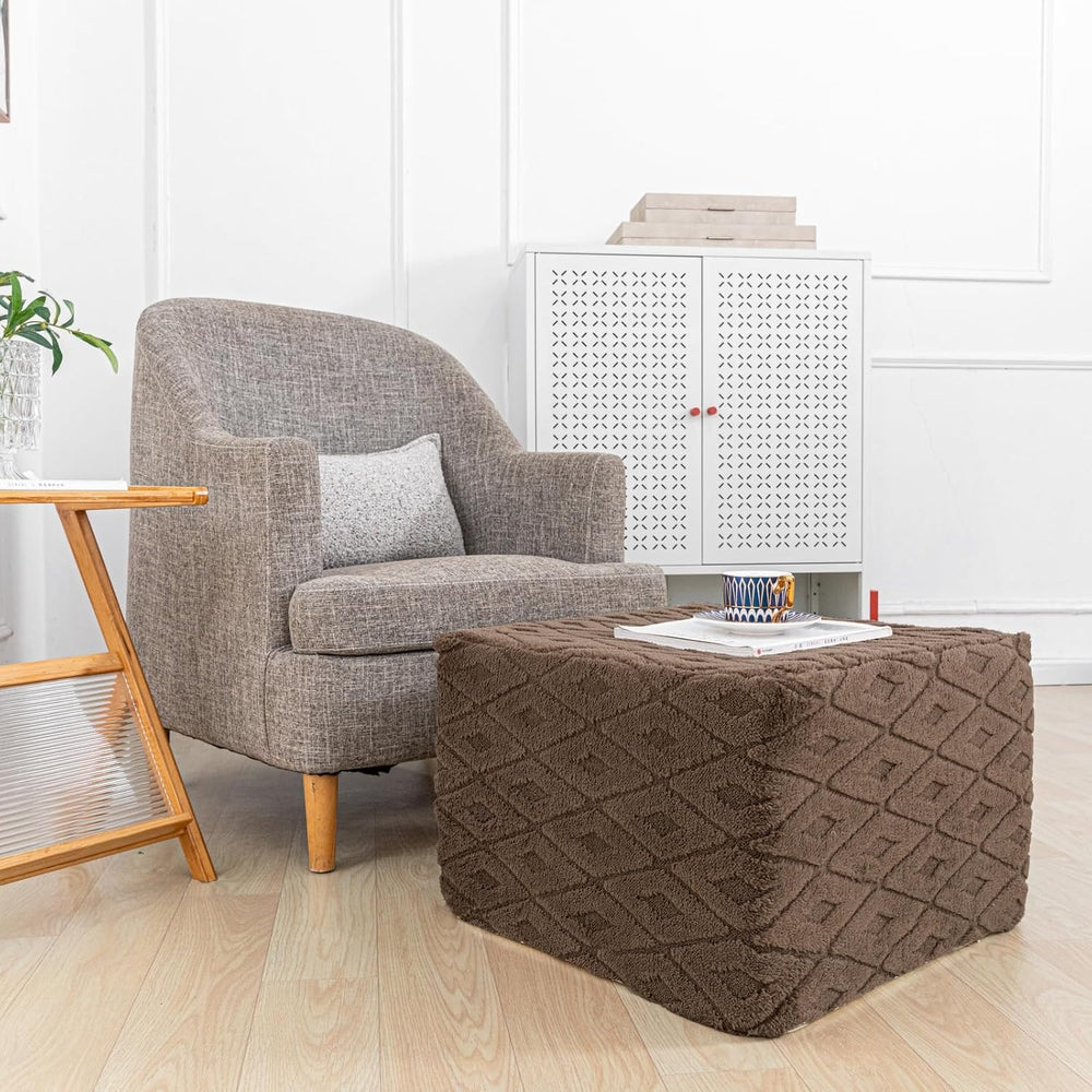 Fluffy Square Ottoman Pouf with All-in-One Foam Filling 20 x 14 Inches Furry ...