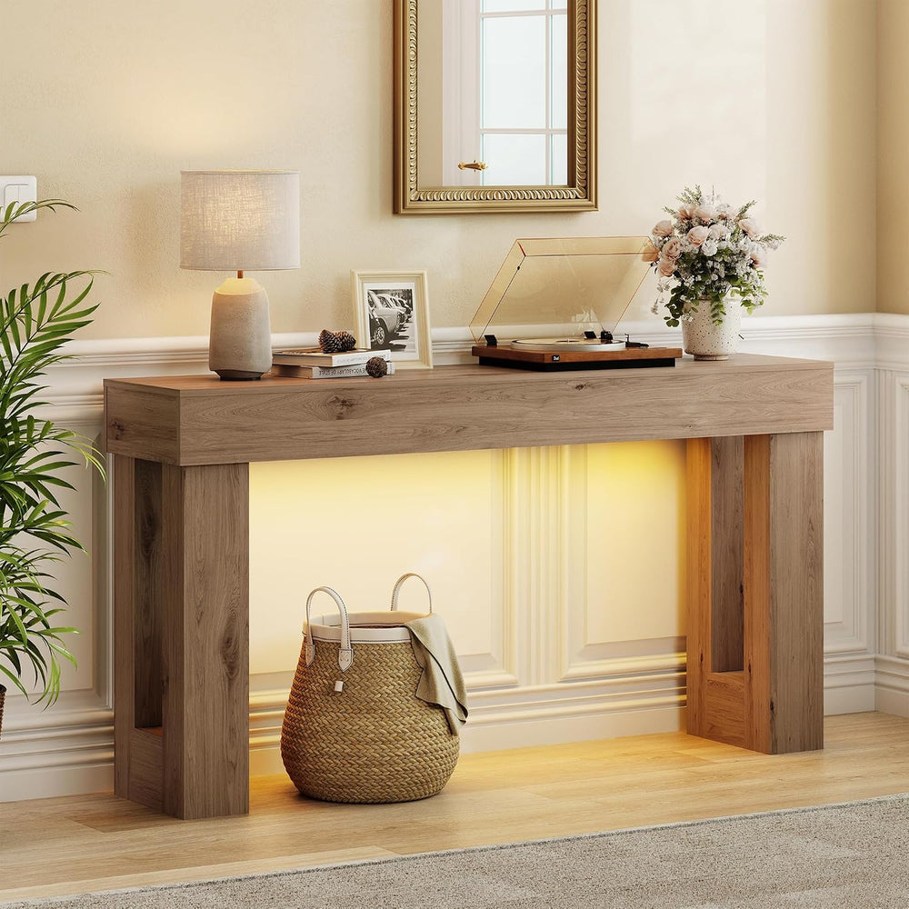 Apicizon 63" Long Console Table for Entryway with LED Light, Farmhouse W...