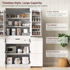 LUMISOL Tall Farmhouse Kitchen Pantry Cabinet with 8 Door Shelves, Curved Design Ached Cabinet with 3 Adjustable Shelves, Versatile Cupboard with Hidden Drawer for Dining Room, 72" H, White
