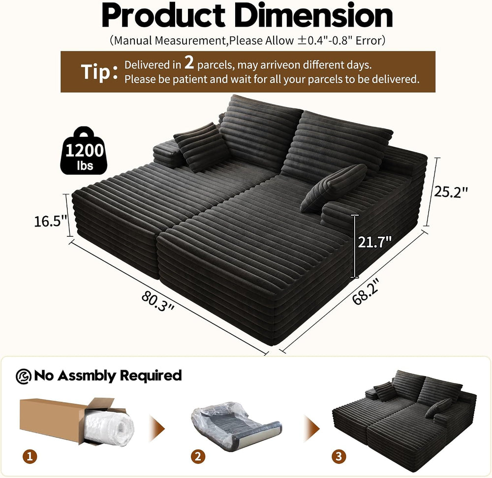 80” Oversized Double Lounge Chaise,Cloud Plush Sofa Bed,Upholstered Cloud Sof...