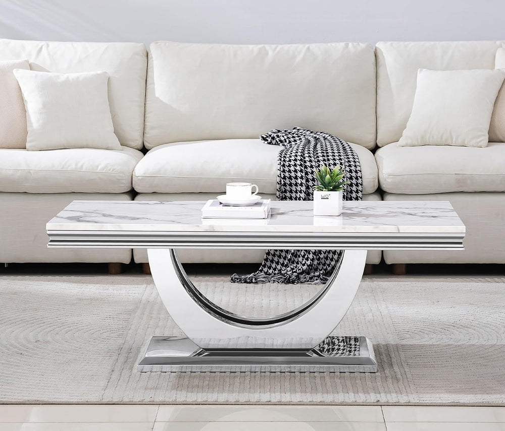 Luxury Living Room Table Set, Faux Marble Top 3-Piece Table Set, Includes Cof...