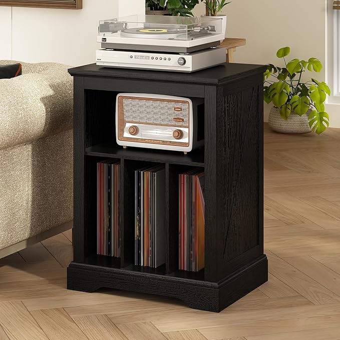 Farmhouse Record Player Stand, 3 Tier Turntable Stand with Vinyl Record Stora...