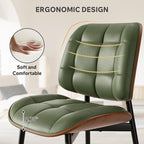 Dining Chairs Set of 6, Mid Century Modern Dining Room Chair, Upholstered Faux Leather Kitchen Chairs with Thick Cushion and Walnut Bentwood Back for Kitchen Dining Room, Green