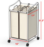 Simple Houseware 2-Bag Heavy Duty Rolling Laundry Sorter Cart, Chrome – 2 Section Removable Bags and Lockable Wheels for Laundry Room Organization