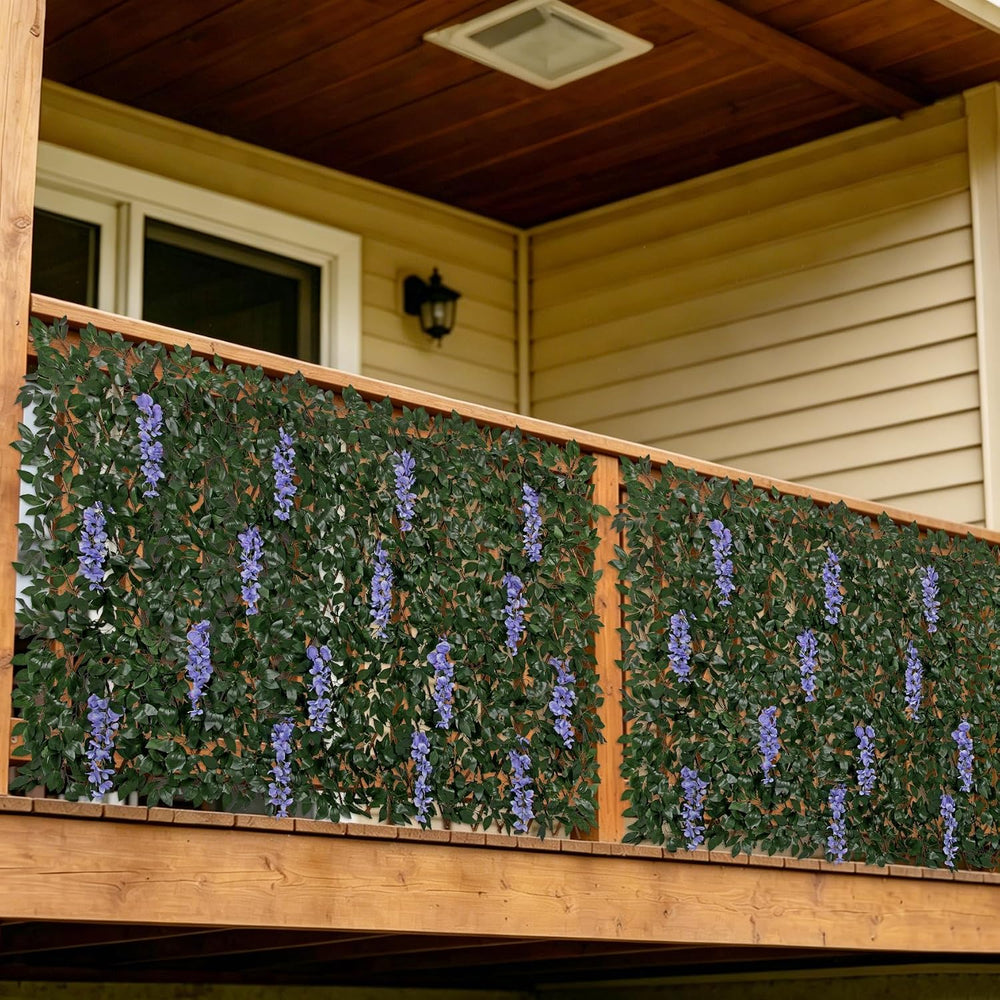 Expandable Faux Fence Privacy Screen with Flowers for Indoor Outdoor Balcony ...