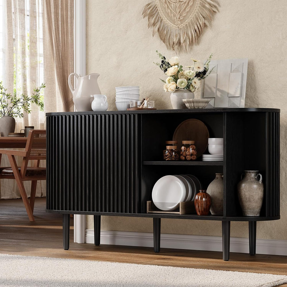 ONBRILL 55" Buffet Sideboard Cabinet with Sliding Doors, Mid-Century Mod...
