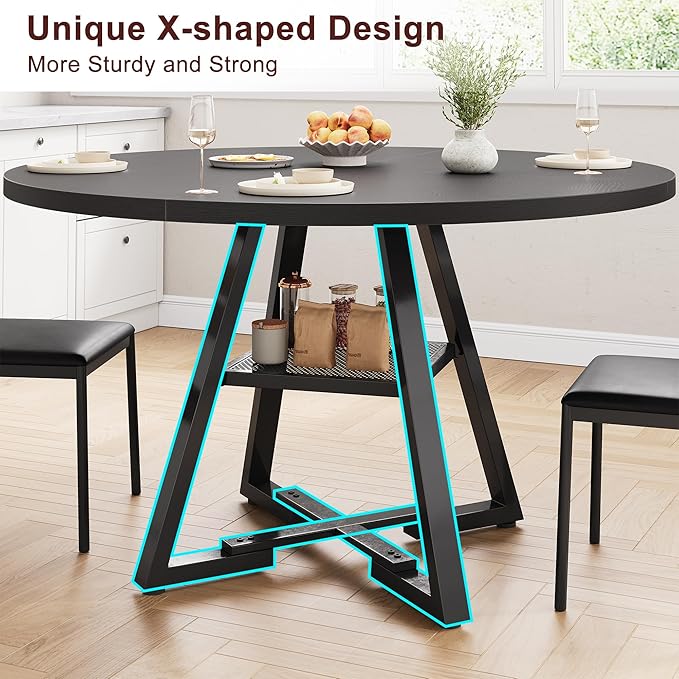 51'' Round Dining Table,Kitchen Dining Room Circle Dinner Pedestal Table,Space Saving Wood Kitchen & Dining Room Furniture (Black, 51In)