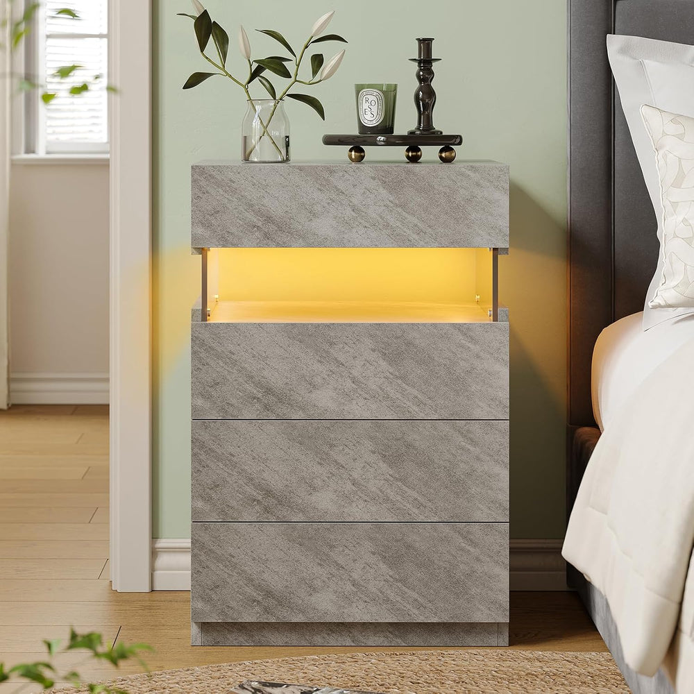 Bingoday Gray LED Night Stand Set 2 with 4 Drawers Modern Bedside Table | Nig...