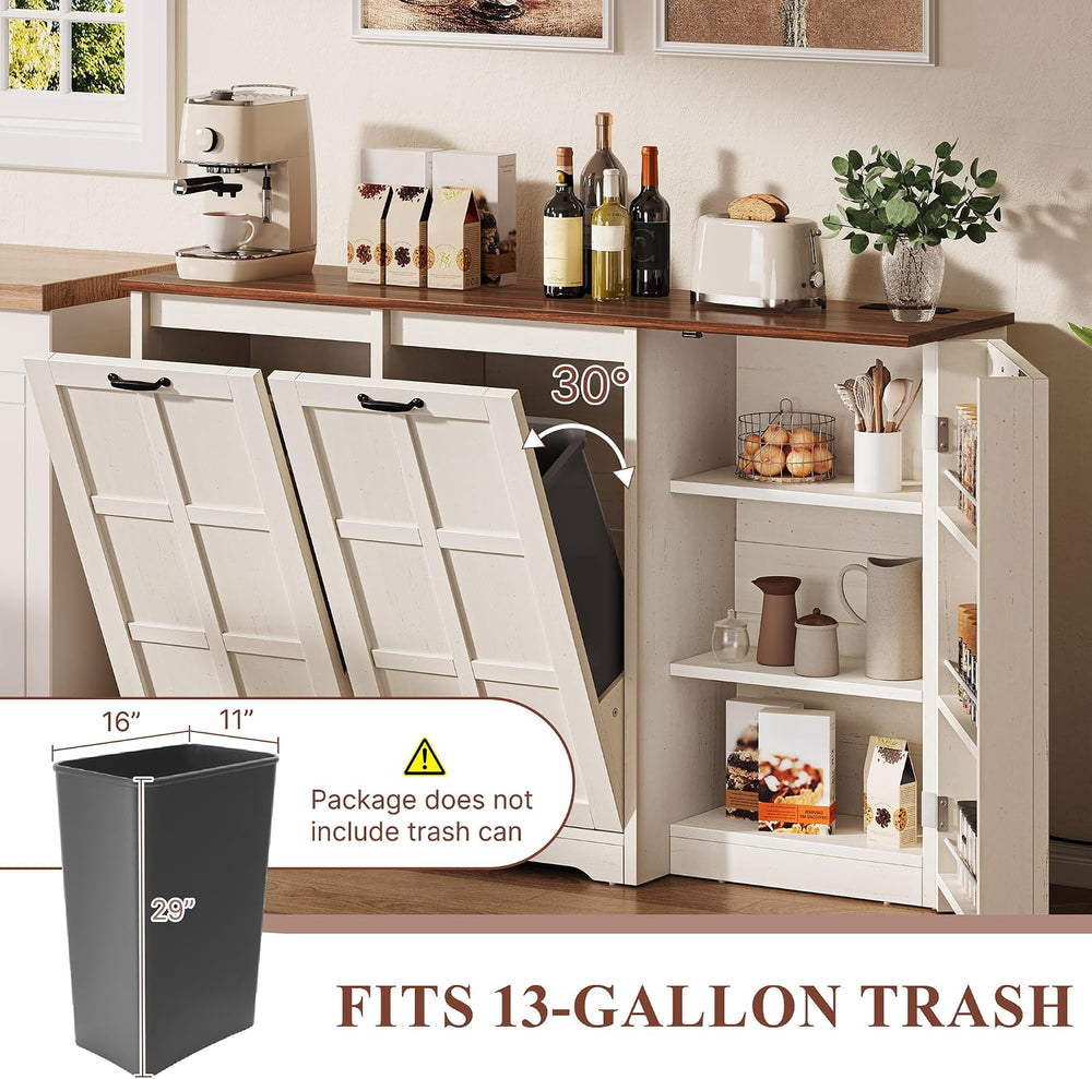 YITAHOME Farmhouse Kitchen Island, 2 Tilt‑Out Compartments | Tilt‑out compart...