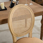 French Country Dining Chairs Set of 2,Farmhouse Upholstered Dining Room Chairs with Round Back and Solid Leg,Rattan Kitchen Chairs for Kitchen/Bedroom/Dining Room,Tan