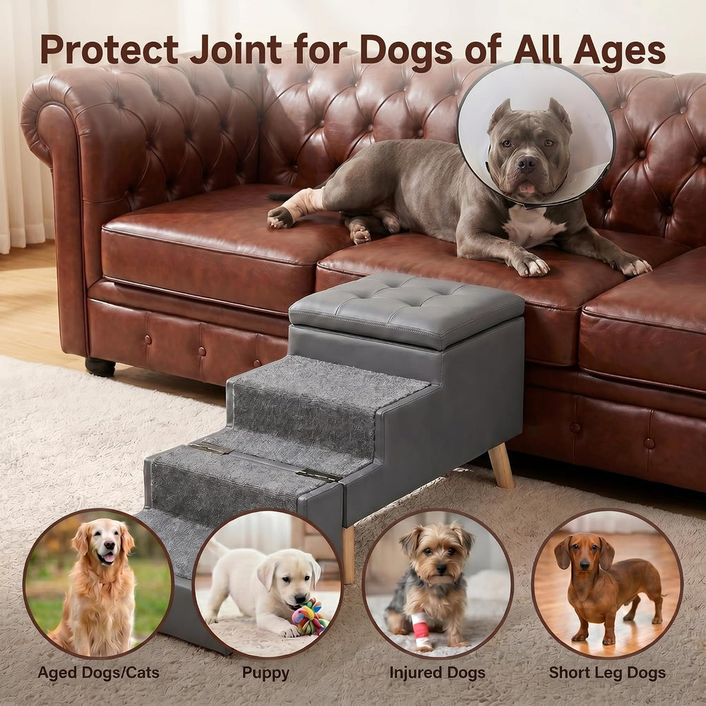 19.7" H Leather Dog Stairs for Large Dogs 3-in-1 Dog Stairs&Ottoman