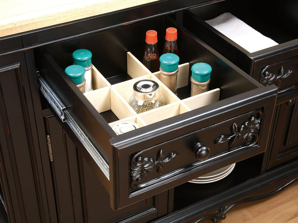 Powell Linon Pennfield Kitchen Island Natural Top Ample Storage in Black Wood...