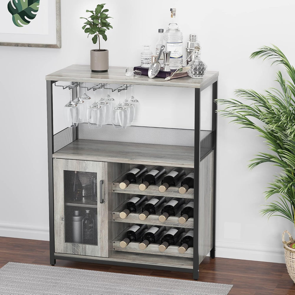 Bar Cabinet, Industrial Wine Cabinet with Removabl Glass Rack, Liquor Storage...
