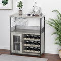 Bar Cabinet, Industrial Wine Cabinet with Removabl Glass Rack, Liquor Storage Cabinet with Adjustable Wine Rack, Home Bar with Mesh Doors and Baffle, Grey Without Light