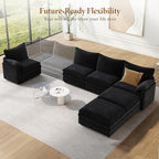 Vesgantti 142" U Shaped Sectional Couch, Comfy Cloud Modular Sectional Sofa with 2 Ottoman Deep Seat Corduroy Modern Cloud Sofa, Modular Sofas for Living Room, Bedroom and Apartment, Black