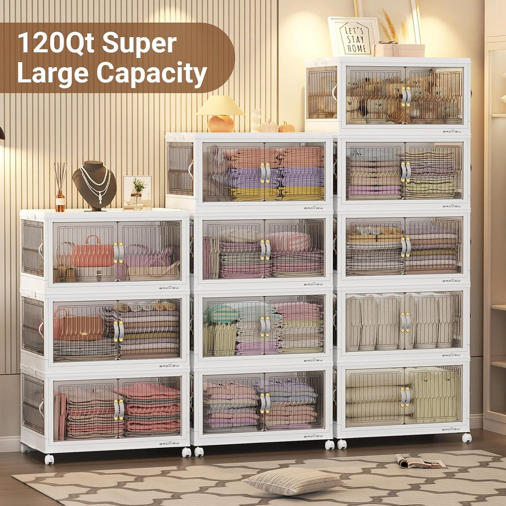 BROVIEW 90Gal Large Stackable Storage Bins with Lids, Plastic Closet Organize...