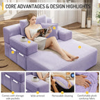 Avenix 70" Boneless Oversized Chaise Lounge Chair Indoor, Corduroy Comfy Oversized Reading Sleeper Chair Boneless Sofa Couch Bed with 3 Pillows, No Assembly Required, Purple