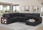 Eafurn Oversized U Shaped Convertible Sleeper Sectional Sofa w/Pull Out Couch Bed, 6 Seater Corduroy Upholstered Corner Lounge Sofa Couch Sleeper Sofabed w/Storage Chaise,Shelves