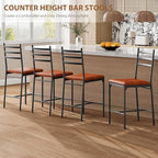 GarveeHome Bar Stools Set of 4, Counter Height Bar Chairs with Back and Thick Cushion, Upholstered Dining Chairs with Padded Seat, Barstools for Kitchen Island, Bar, Dining Room, Retro Brown