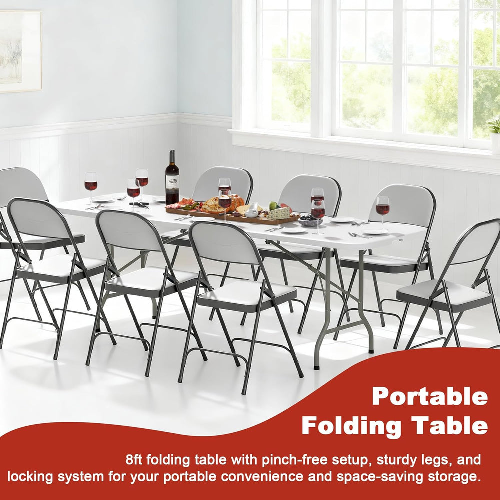 Elevon Folding Table, 8 Feet Heavy Duty Fold-in-Half Utility Table Indoor Out...