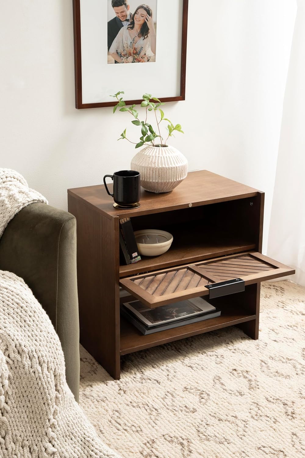 Kate and Laurel Mezzeta Modern Slatted Wood Side Table with Storage, 22 x 14 ...