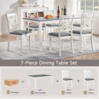 Harper & Bright Designs 58.5" Lx34.5 W Solid Wood 7-Piece Dining Table Set for 6, Grey White Two-Tone Kitchen Dining Room Set with 6 Upholstered Chairs, Rubber Wood Frame, 330LBS Capacity