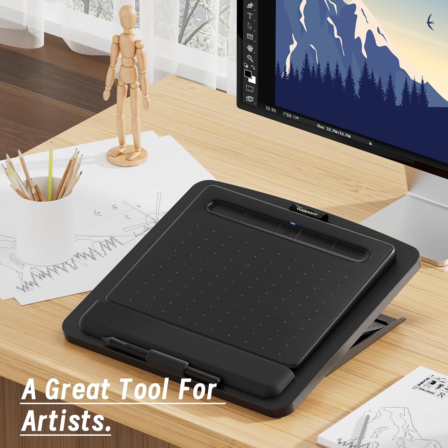 Adjustable Graphics Tablet Holder for Desk - Foldable Portable Stand Compatible with Fire HD, Samsung Galaxy Tab, Wacom, XP-Pen and More - Fit 7-23.8 inches