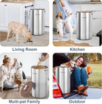 35 Lbs Stainless Steel Dog Food Storage Container with Airtight Wooden Lid & Ceramic Bone Handle, Large Metal Dog Food Bin, Pet Treat Jars for Dogs & Cats, Keep Fresh, Easy to Clean