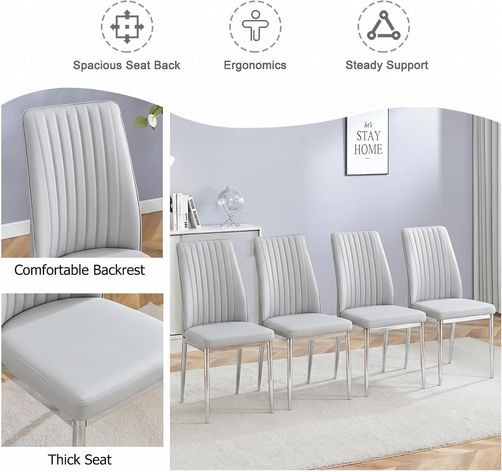 Gray Dining Chairs Set of 6, Modern PU Leather Dining Room Chair with Chrome ...