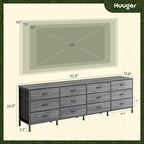 Huuger 70 Inch Dresser for Bedroom, TV Stand for 65, 75, 80 Inch TV, 12 Fabric Drawer Long Dresser, Large Storage Organizer Unit, Wide Chest of Drawer with Storage, for Living Room, Grey
