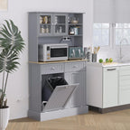 39.4" D*13.8" W*67.7" H Freestanding Kitchen Pantry with 2 Drawers, 2 Shelves, Top French Door & Lower Double Door, Rectangular Storage Cabinet, for Living Room, Dining Room, Gray