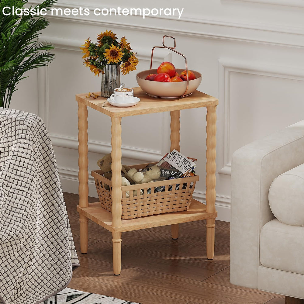 Solid Wood Side Table, Small Retro End Table, Narrow Couch Side Table with St...