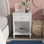 extrasleep Kids Nightstand with Storage Drawer, 27''H Wooden Toddler Night Stand for Boys Girls Toddler, Modern End Table with Shelf for Bedroom Living Room, Kids Small Bedside Table (White)