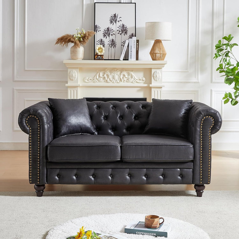 2 Piece Living Room Sofa Set,High-Tech Fabric Button Tufted Couch and Lovesea...