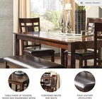 Signature Design by Ashley Bennox Dining Room Table and Chairs with Bench (Set of 6), Brown