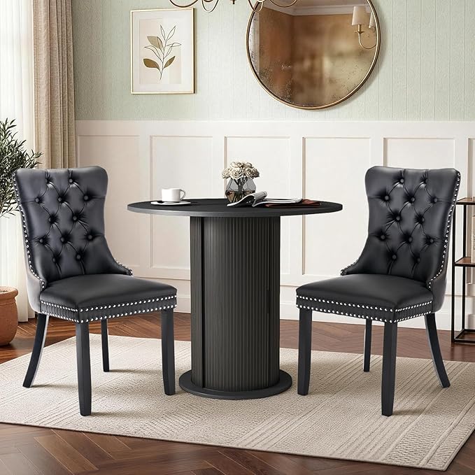 SoarFlash Kitchen Table and Chairs for 2, 31.5" Dining Table Set for 2 with Upholstered Chairs, 3 Piece Kitchen Table Set with Storage Shelf for Small Space, Apartment