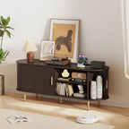 DHH 55 Inch Mid Century Modern TV Stand with Power Outlet for TVs up to 60 Inch, Entertainment Center with Storage and Adjustable Shelves, Media Console with Sliding Doors for Living Room(Brown)
