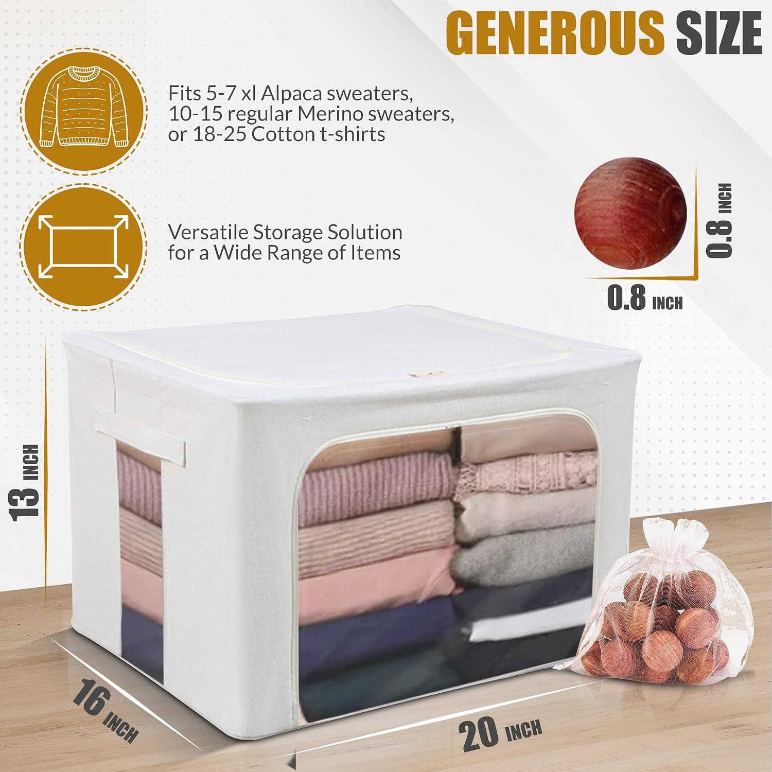 66L Large Cashmere Sweater Storage Bag with Steel Frame | Natural Red Cedar Protection | Foldable Closet Organizer with Oxford Fabric, Mesh Windows | Premium Garment Box for Wool, Winter Coat, Clothes