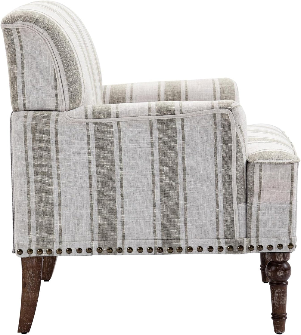 Stripe Accent Chair, Fabric Upholstered Armchair Modern Nailhead Trim Club Ar...