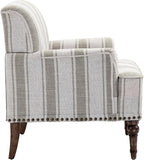 Stripe Accent Chair, Fabric Upholstered Armchair Modern Nailhead Trim Club Arm Chairs for Living Room with Wood Legs, Comfy Single Sofa Seat Bedroom Side Reading Seating - Brown