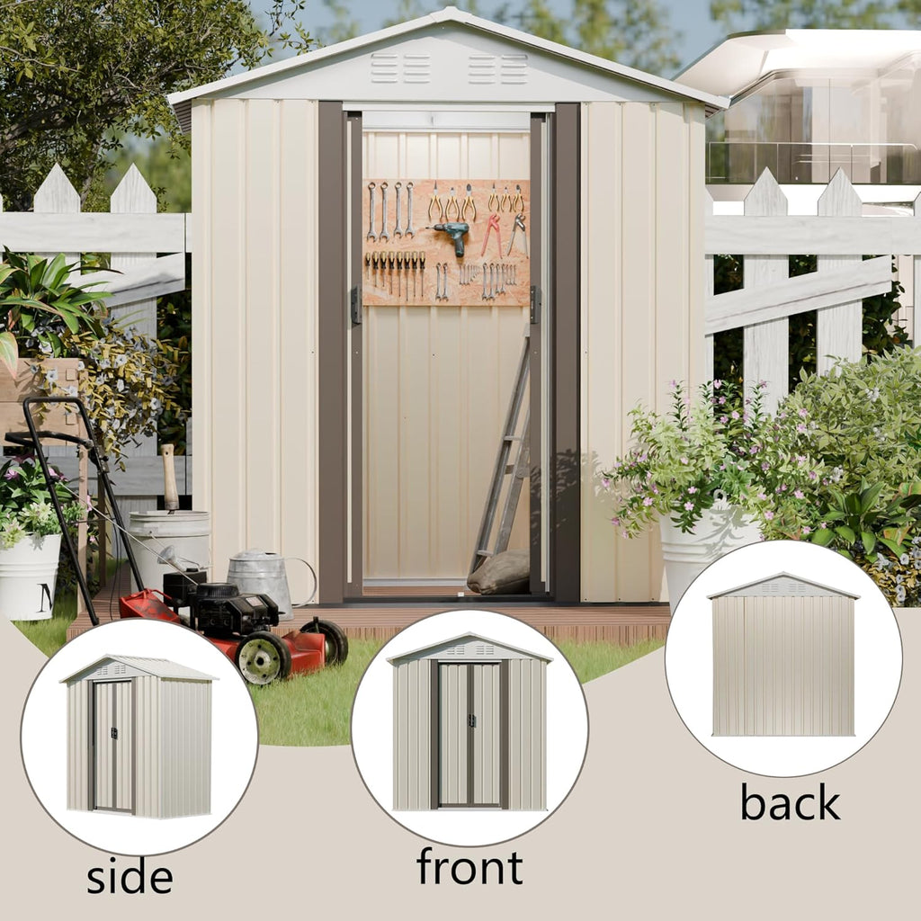 Outdoor Sheds 5FT x 3FT Outdoor Storage, Metal Anti-Corrosion Utility Tool House with Lockable Door & Shutter Vents，Outdoor Waterproof Garden Tool Metal Storage Sheds （White
